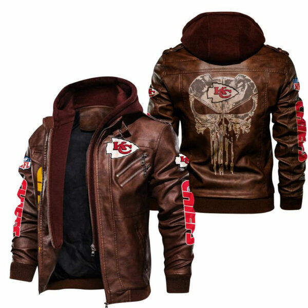 Men's Kansas City Chiefs Leather Jacket Skull Men - Rookbrand