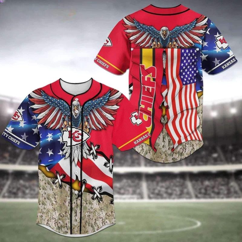 Kansas City Chiefs Eagle American Flag Baseball Jersey - ChiefsFam