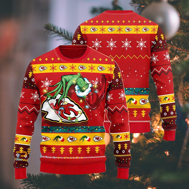 Kansas City Chiefs Grinch Christmas Ugly Sweater - ChiefsFam