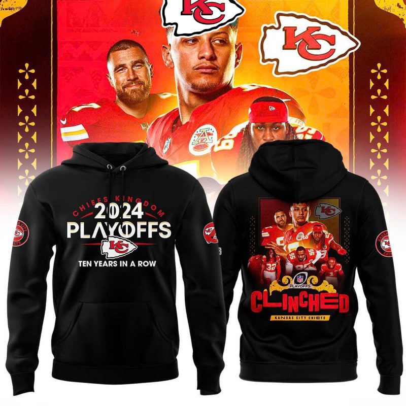 Kansas City Chiefs NFC Playoffs AFC West Clinched 2024 Ten Years Hoodie - ChiefsFam