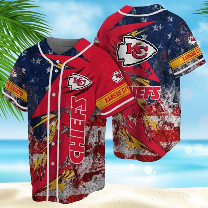 Kansas City Chiefs American Flag Pattern Baseball Jersey - ChiefsFam