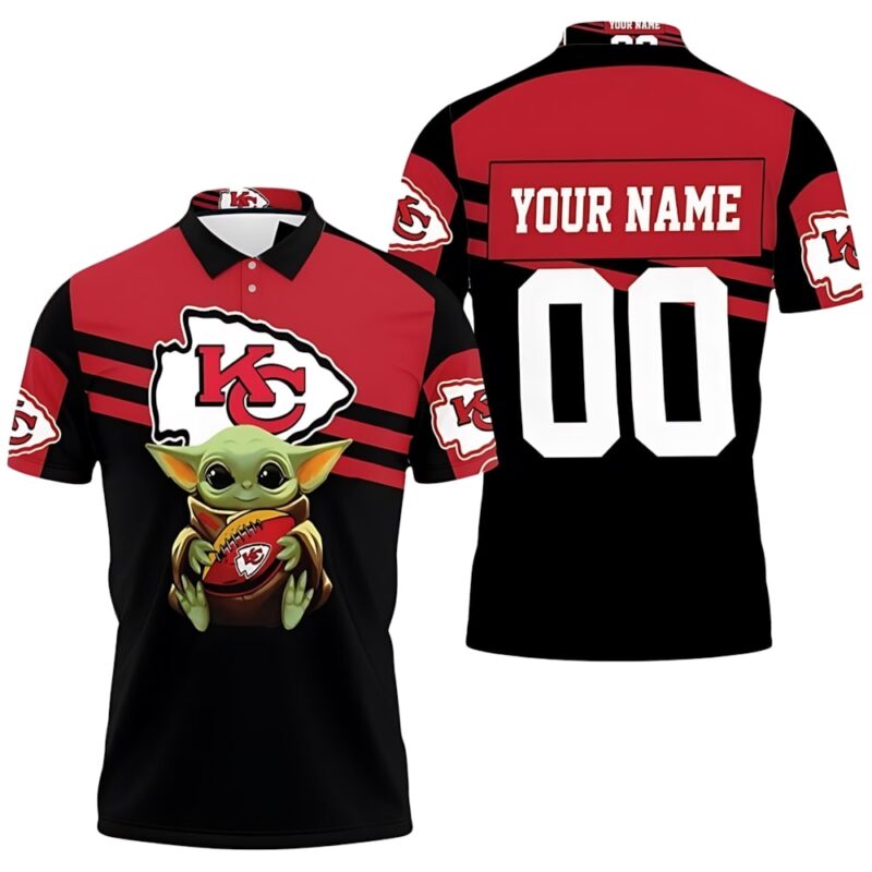 Kansas City Chiefs Baby Yoda Hug Personalized Polo Shirt - ChiefsFam