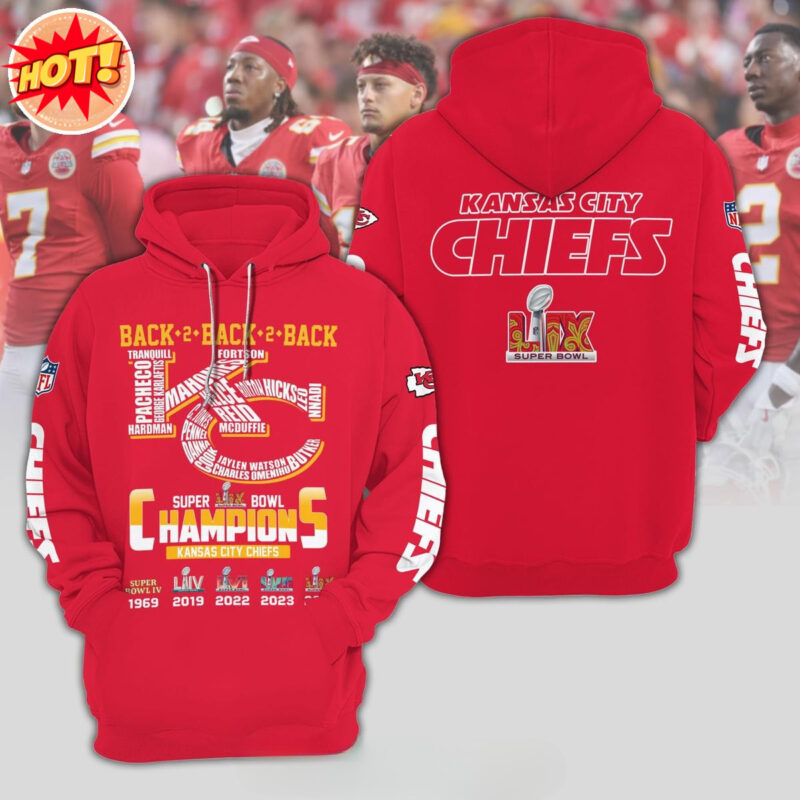 Kansas City Chiefs Back 2 Back 2 Back Super Bowl Hoodie - ChiefsFam