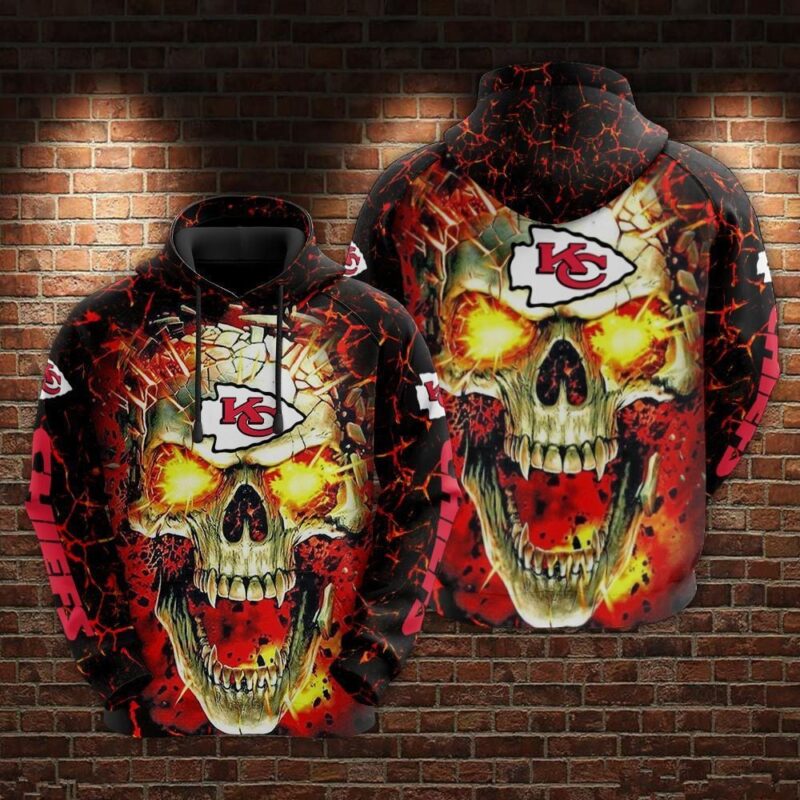 Kansas City Chiefs Blazing Skull Warrior Fan 3D Hoodie - ChiefsFam
