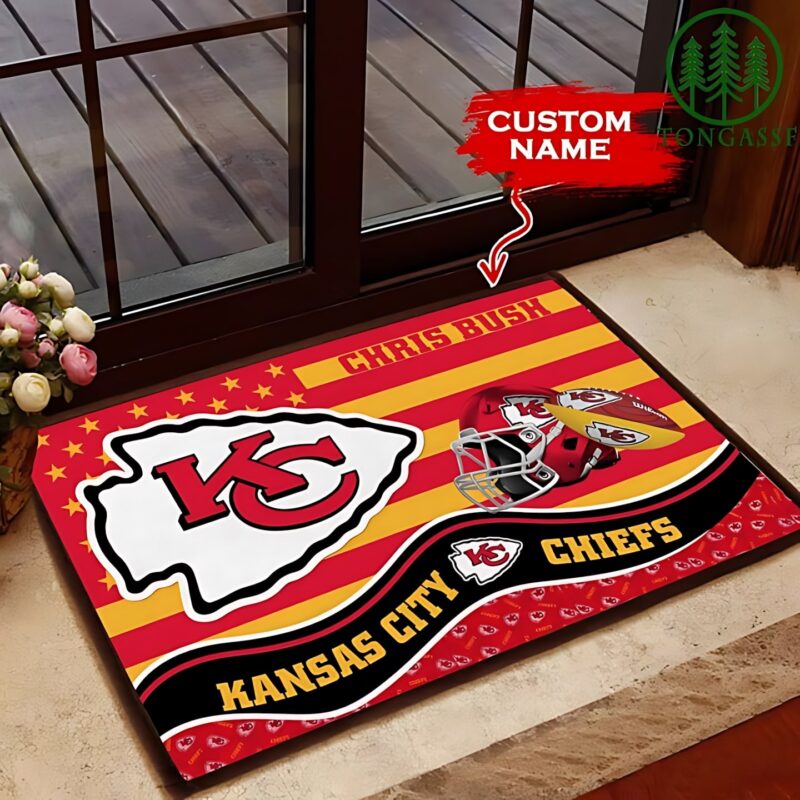 Kansas City Chiefs Bold Stripes Personalized Doormat - ChiefsFam