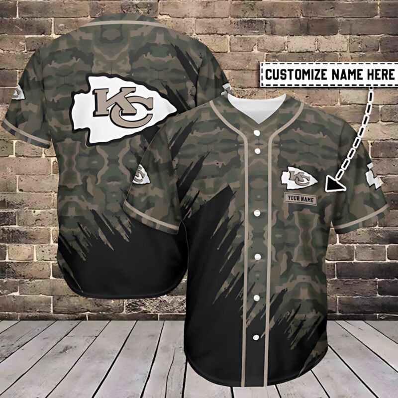 Kansas City Chiefs Camo Custom Baseball Jersey - ChiefsFam