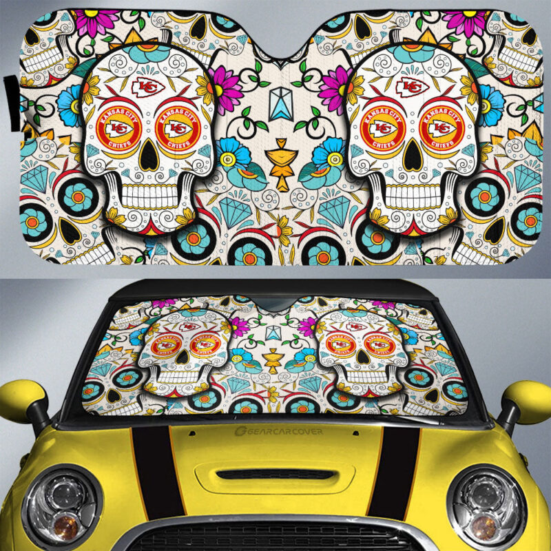 Kansas City Chiefs Car Sunshade Custom Sugar Skull Car Accessories