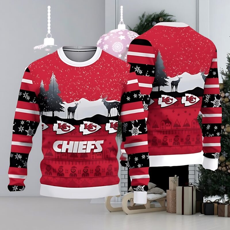 Kansas City Chiefs Christmas Reindeers Pattern Ugly Christmas Sweater - ChiefsFam