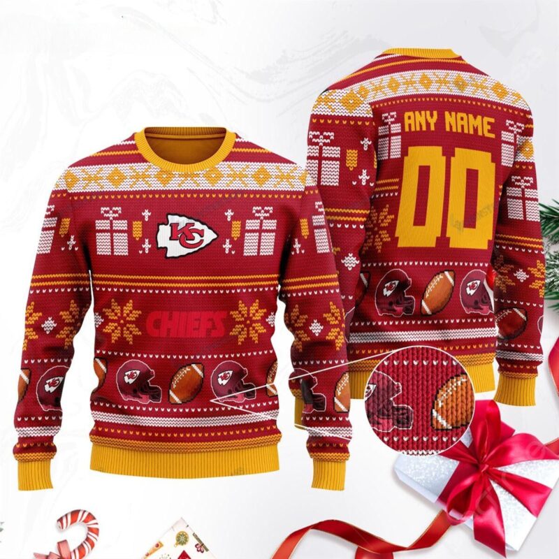 Kansas City Chiefs Custom Name Number Red Ugly Christmas Sweater - ChiefsFam