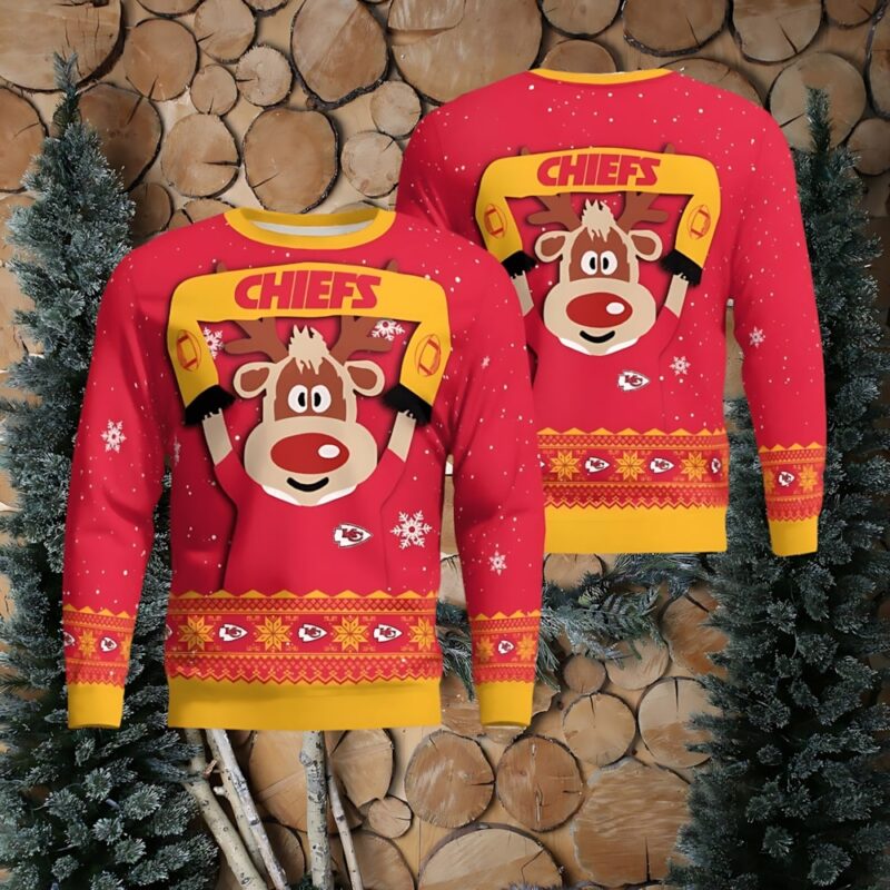 Kansas City Chiefs Cute Reindeer Ugly Christmas Sweater Christmas - ChiefsFam