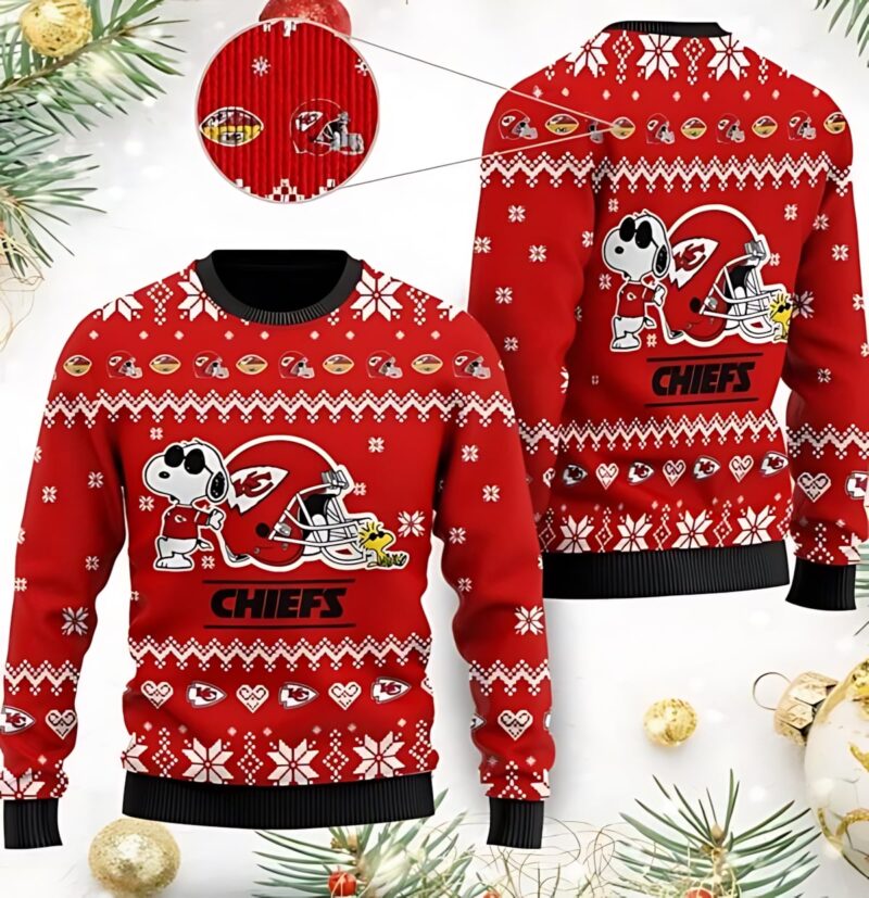 Kansas City Chiefs Cute The Snoopy Show Football Helmet Ugly Christmas Sweater - ChiefsFam