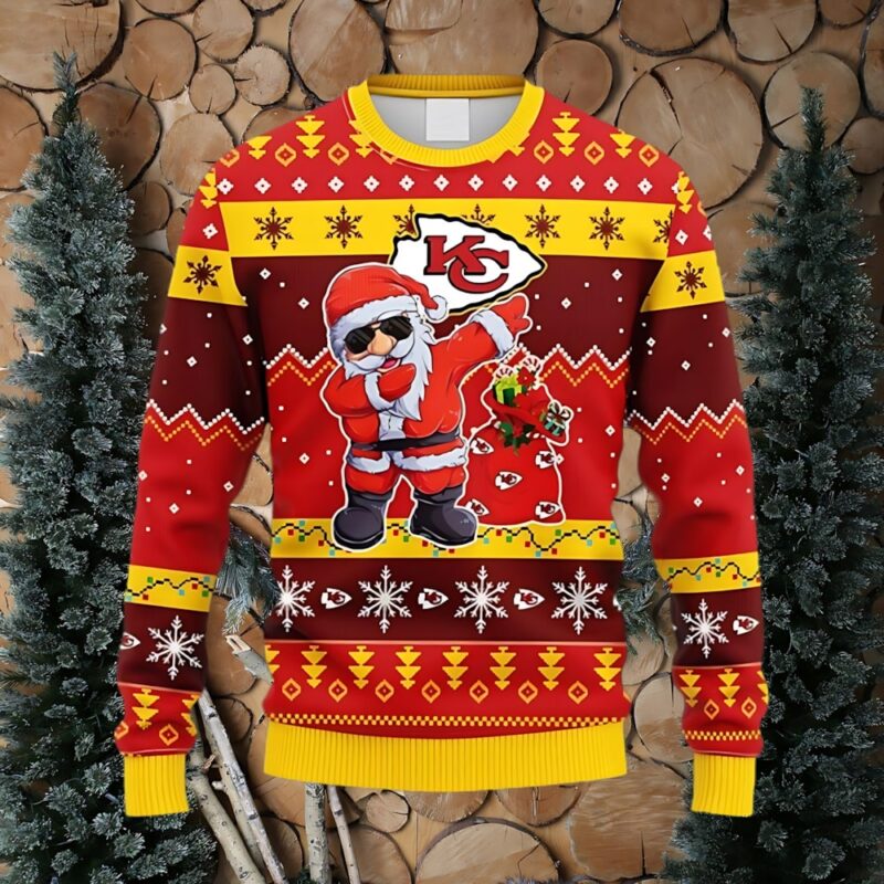 Kansas City Chiefs Dabbing Santa Claus Christmas Ugly Sweater - ChiefsFam