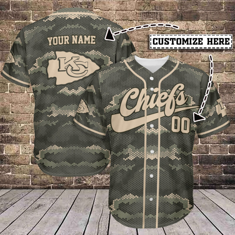 Kansas City Chiefs Desert Camo Custom Baseball Jersey - ChiefsFam
