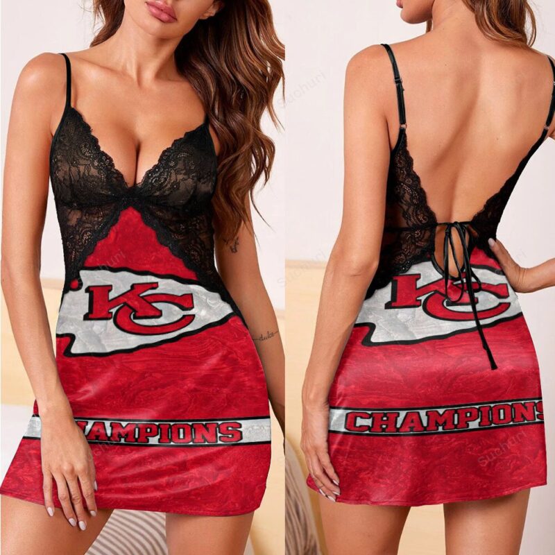 Kansas City Chiefs Emblem Champions 3d Back Straps Cami Dress With Lac