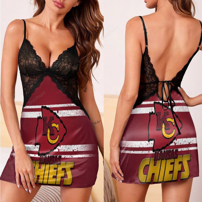Kansas City Chiefs Emblem v1 3d Back Straps Cami Dress With Lace