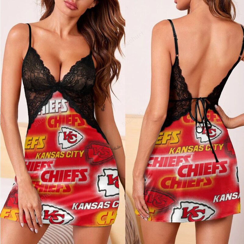 Kansas City Chiefs Emblem v10 3d Back Straps Cami Dress With Lace