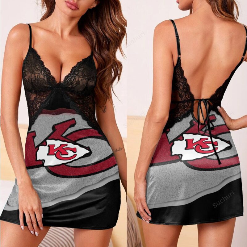 Kansas City Chiefs Emblem v5 3d Back Straps Cami Dress With Lace