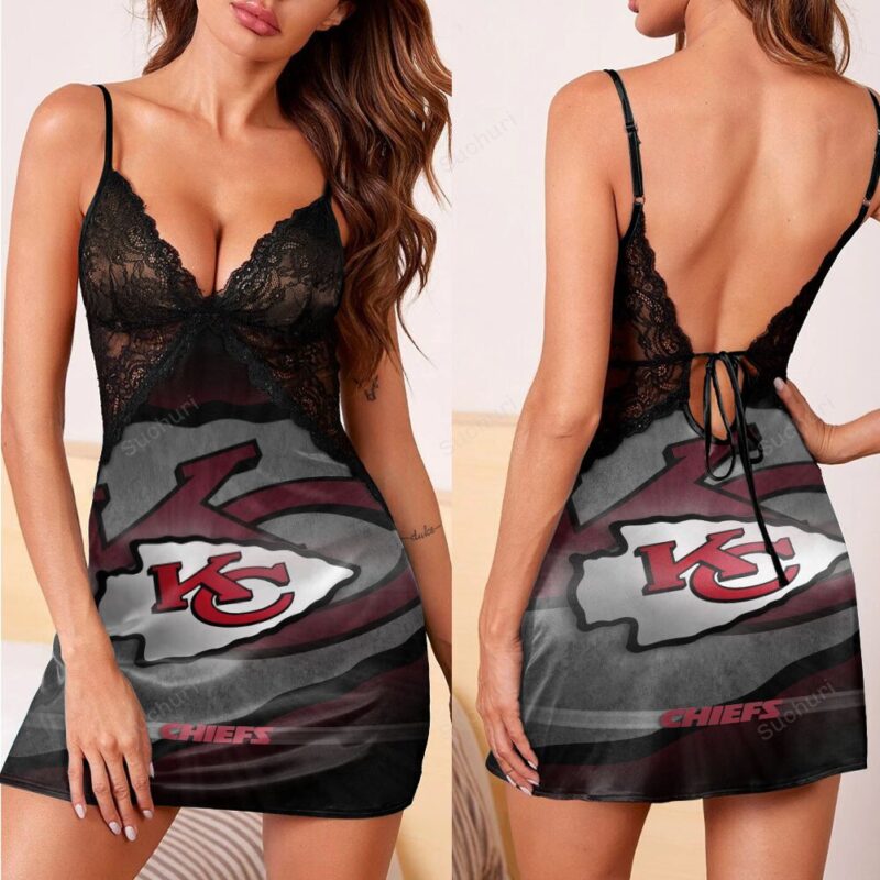 Kansas City Chiefs Emblem v6 3d Back Straps Cami Dress With Lace