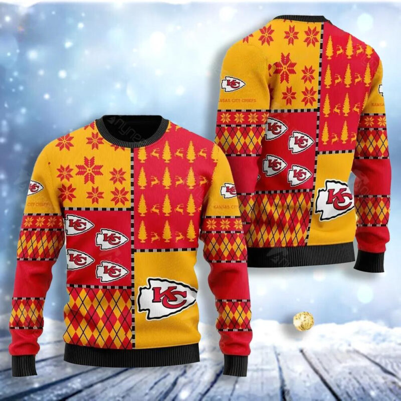 Kansas City Chiefs Festive Patchwork Ugly Christmas Sweater - ChiefsFam