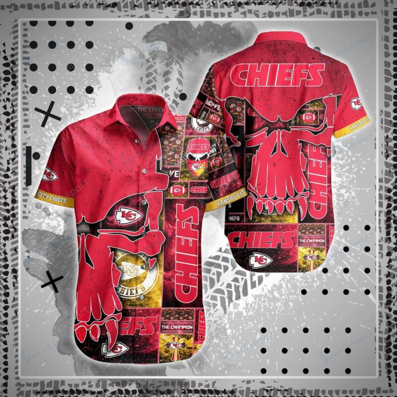 Kansas City Chiefs Fierce Skull Hawaiian Shirt - ChiefsFam