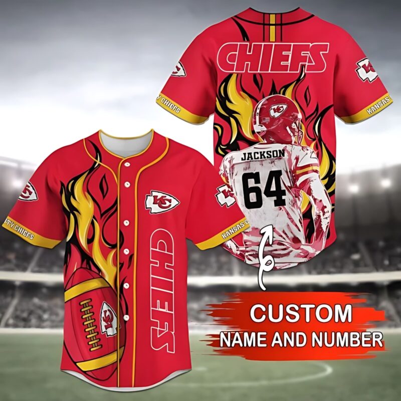 Kansas City Chiefs Fiery Passion Custom Baseball Jersey - ChiefsFam