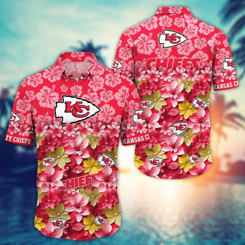 Kansas City Chiefs Floral Wave Hawaiian Shirt - ChiefsFam