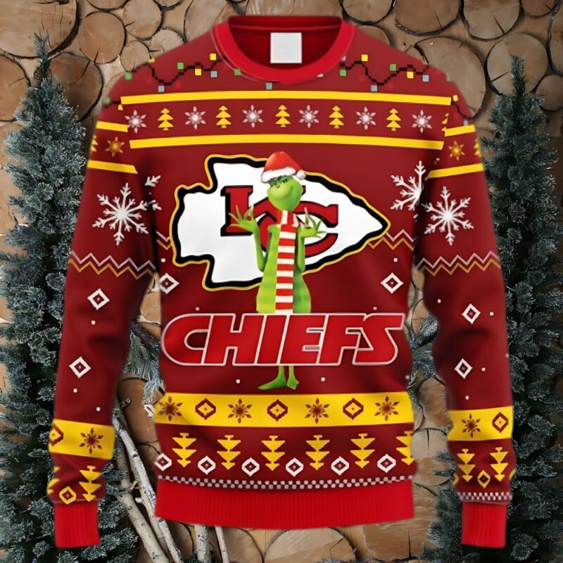 Kansas City Chiefs Funny Grinch Christmas Ugly Sweater - ChiefsFam