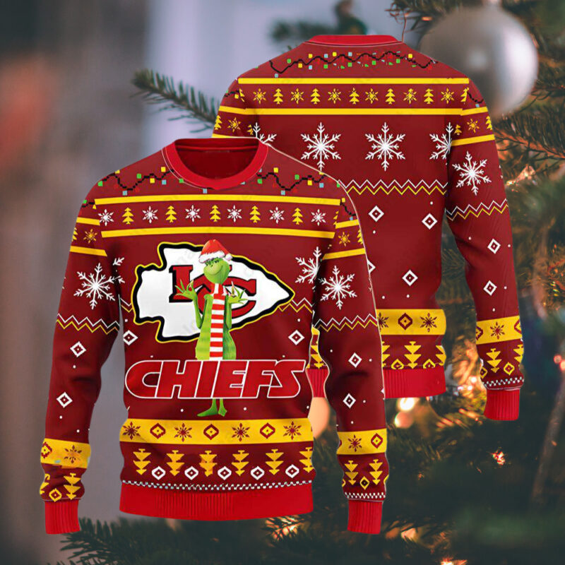 Kansas City Chiefs Funny Grinch NFL Ugly Christmas Sweater - ChiefsFam