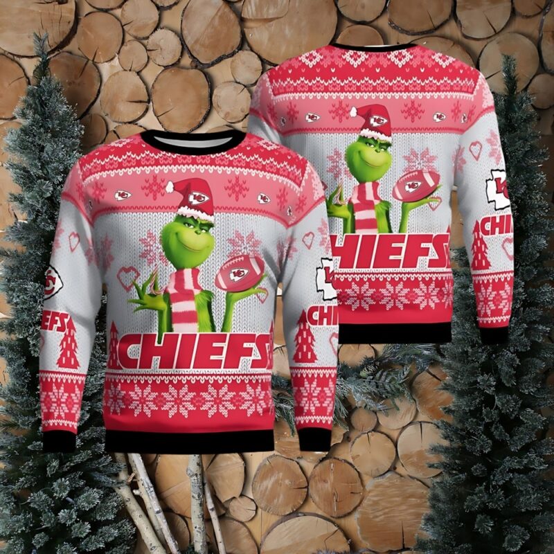 Kansas City Chiefs Grinch Snowflake Pattern Ugly Sweater Christmas - ChiefsFam