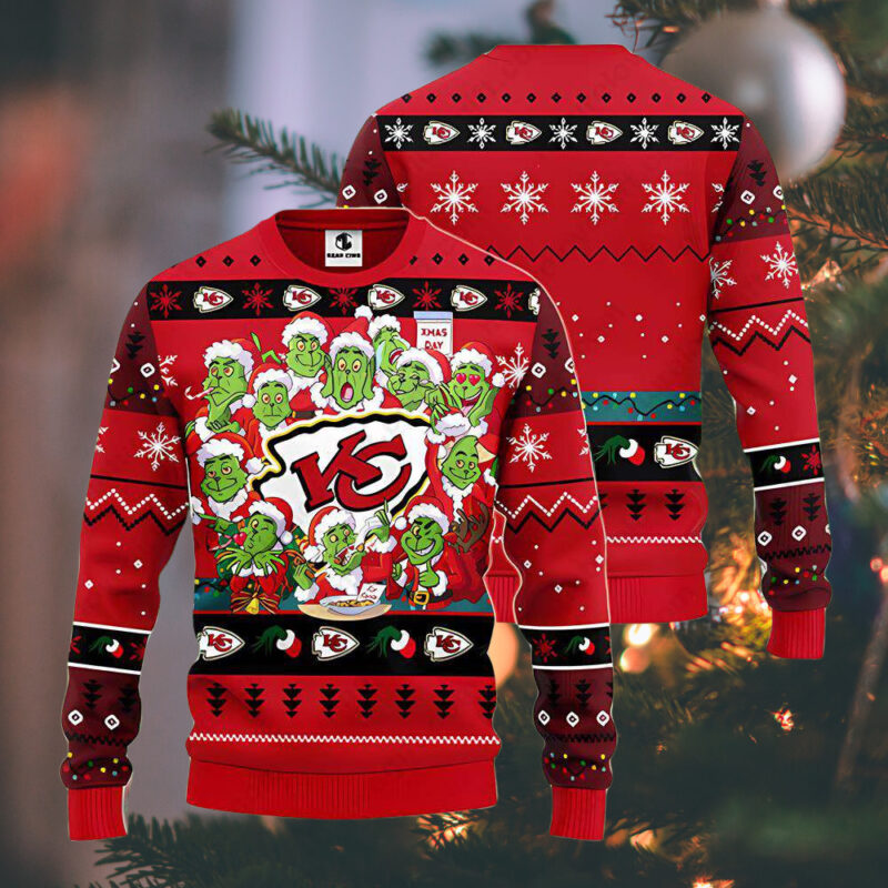 Kansas City Chiefs Grinch Xmas Party NFL Ugly Christmas Sweater - ChiefsFam