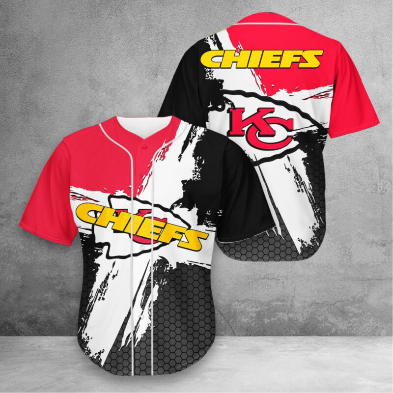 Kansas City Chiefs Hexagon Brushstroke 3D Baseball Jersey - ChiefsFam