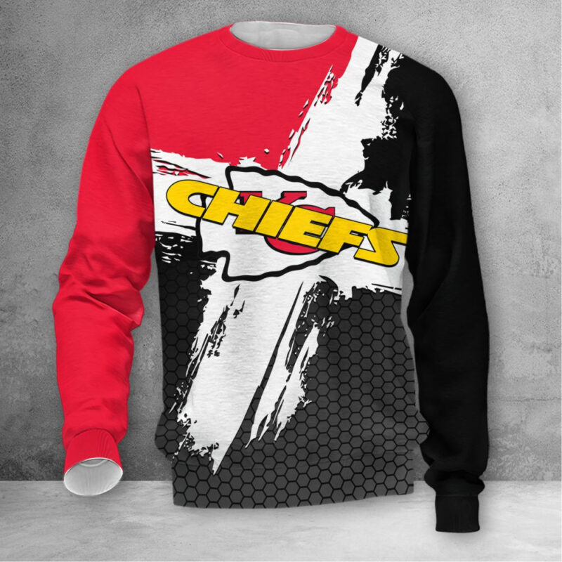 Kansas City Chiefs Hexagon Brushstroke 3D Sweatshirt - ChiefsFam