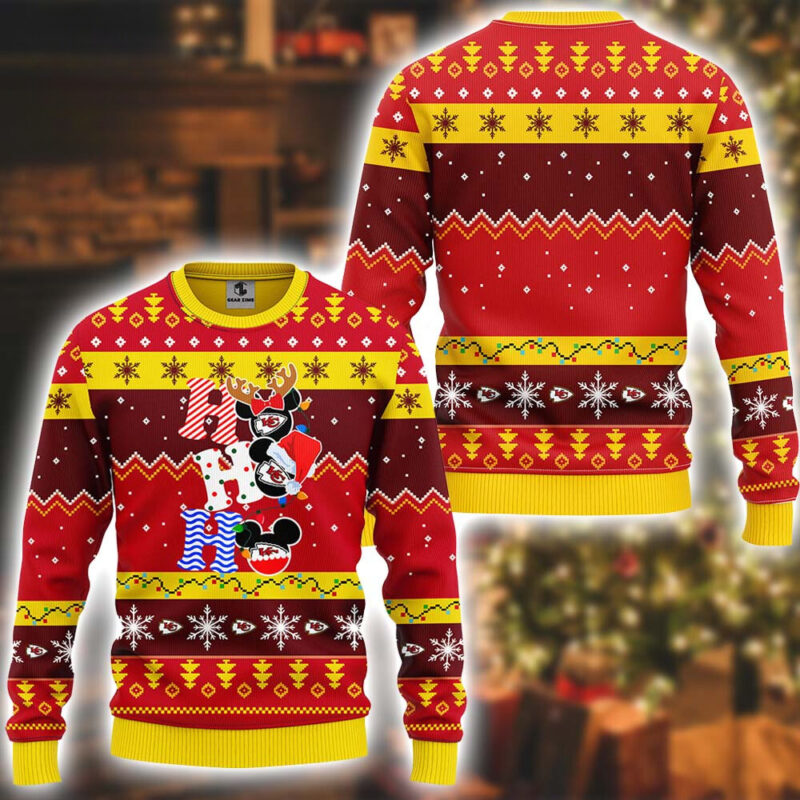 Kansas City Chiefs HoHoHo Mickey Christmas Ugly Sweater - ChiefsFam