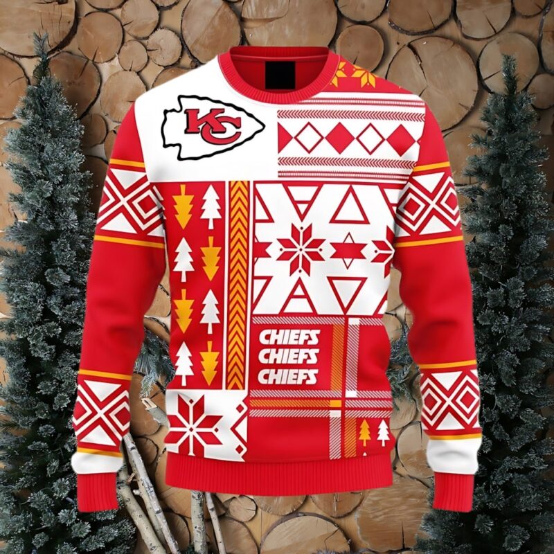 Kansas City Chiefs Holiday Geometry Ugly Christmas Sweater - ChiefsFam