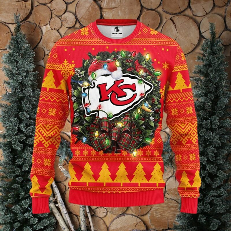 Kansas City Chiefs Holiday Wreath Ugly Christmas Sweater - ChiefsFam
