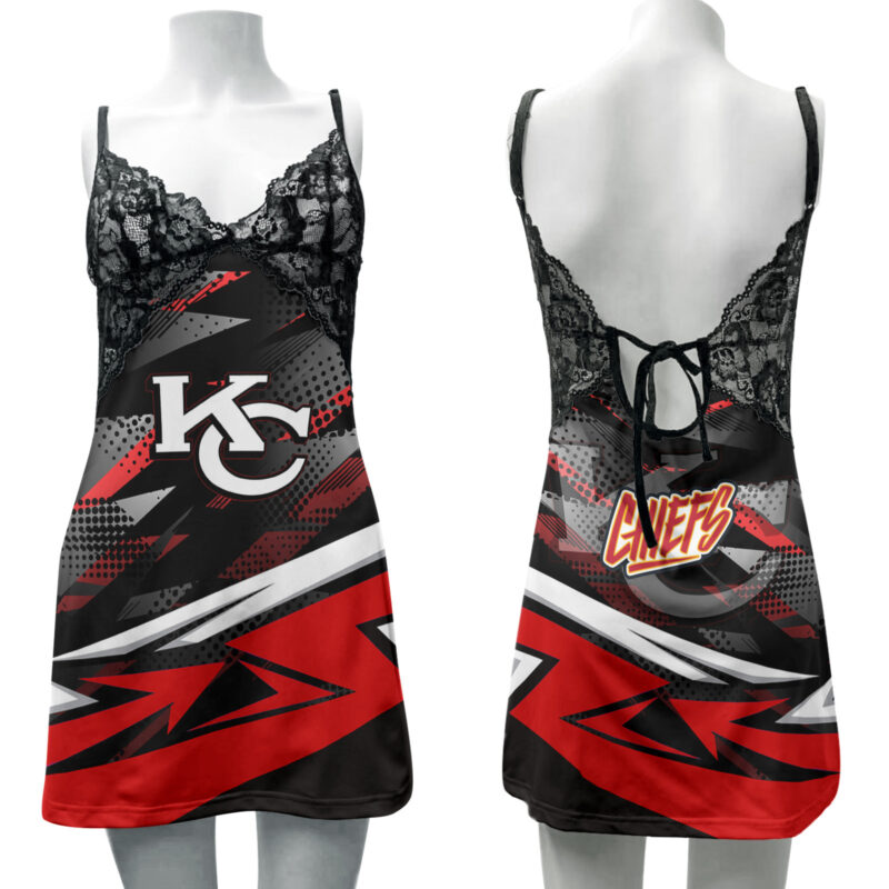 Kansas City Chiefs Lace Back Strap Slip Dress 458