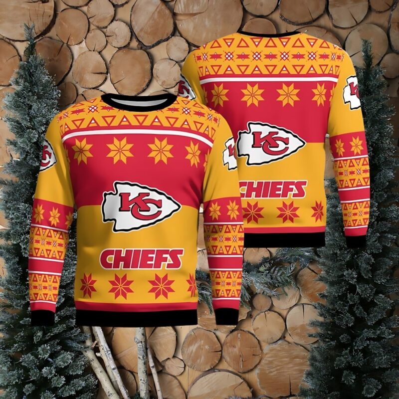 Kansas City Chiefs Logo Big Snowflake Pattern Ugly Christmas Sweater - ChiefsFam