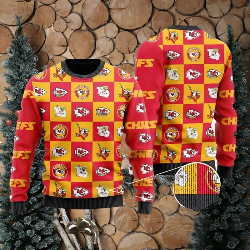 Kansas City Chiefs Logo Checkered Flannel Ugly Christmas Sweater - ChiefsFam