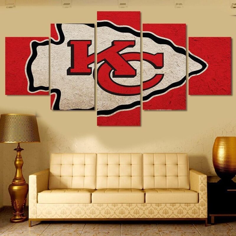 Kansas City Chiefs Logo Poster 8 Football – 5 Panel Canvas Art Wall Decor