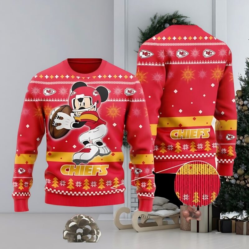 Kansas City Chiefs Mickey Mouse Funny Ugly Christmas Sweater - ChiefsFam