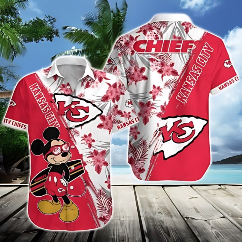 Kansas City Chiefs Mickey Tropical Hawaiian Shirt - ChiefsFam