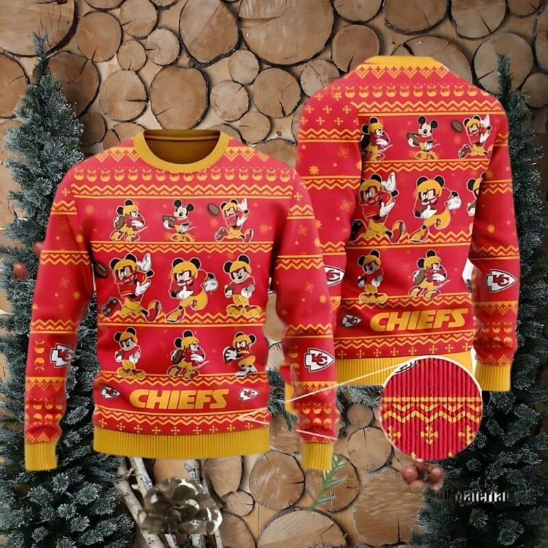 Kansas City Chiefs Multiple Mickey Mouse Ugly Christmas Sweater - ChiefsFam