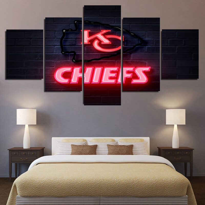Kansas City Chiefs Neon 5 Piece Canvas Art Wall Decor - Canvas Prints Artwork