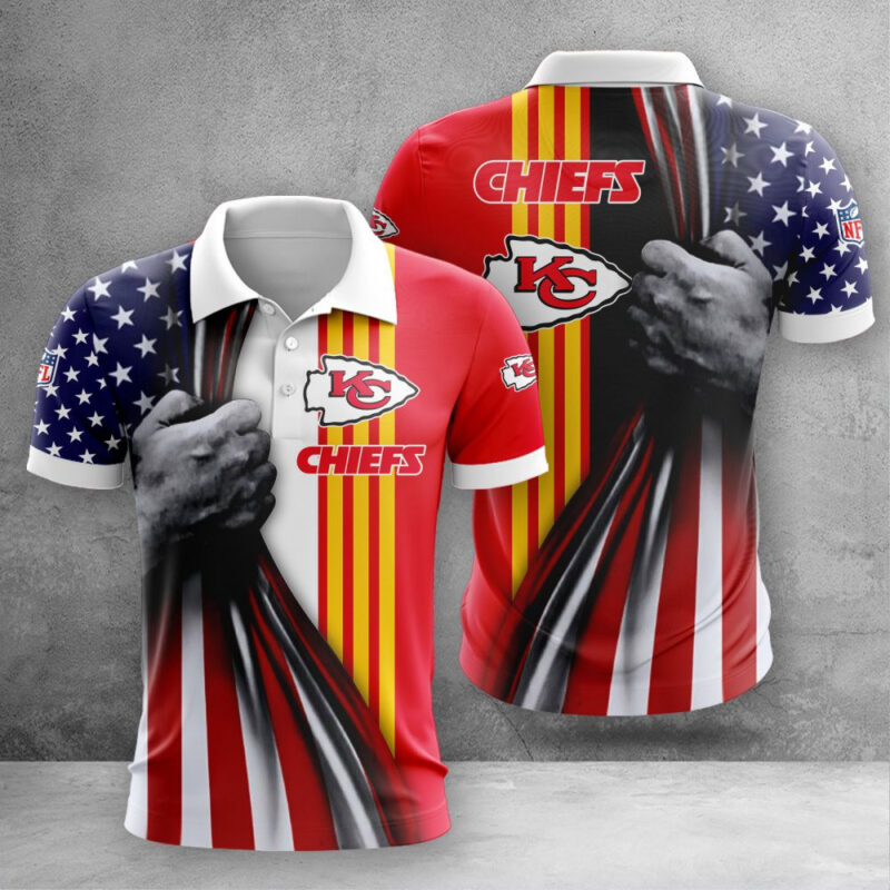Kansas City Chiefs Patriotic Grip 3D Polo Shirt - ChiefsFam