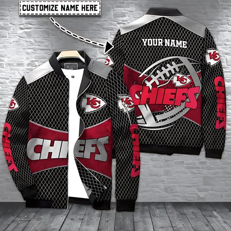 Kansas City Chiefs Quilted Black & Red Personalized Bomber Jacket - ChiefsFam
