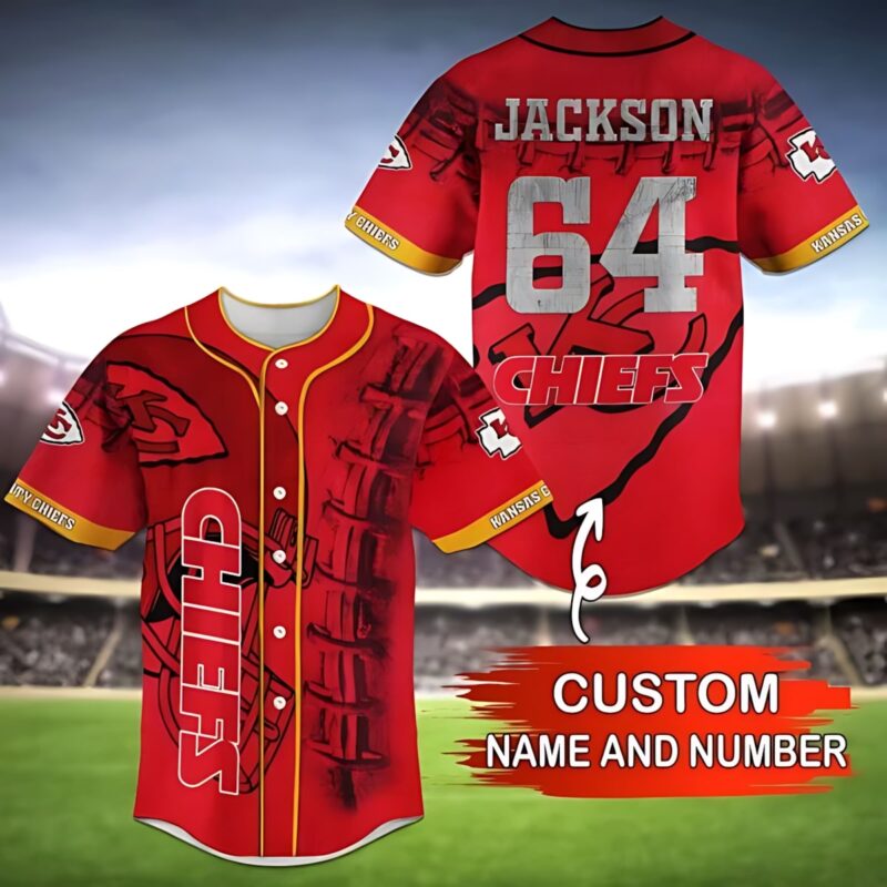 Kansas City Chiefs Red Trail Personalized Baseball Jersey - ChiefsFam