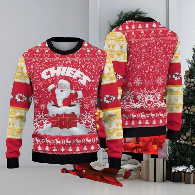 Kansas City Chiefs Santa Chimney Ugly Christmas Sweater - ChiefsFam