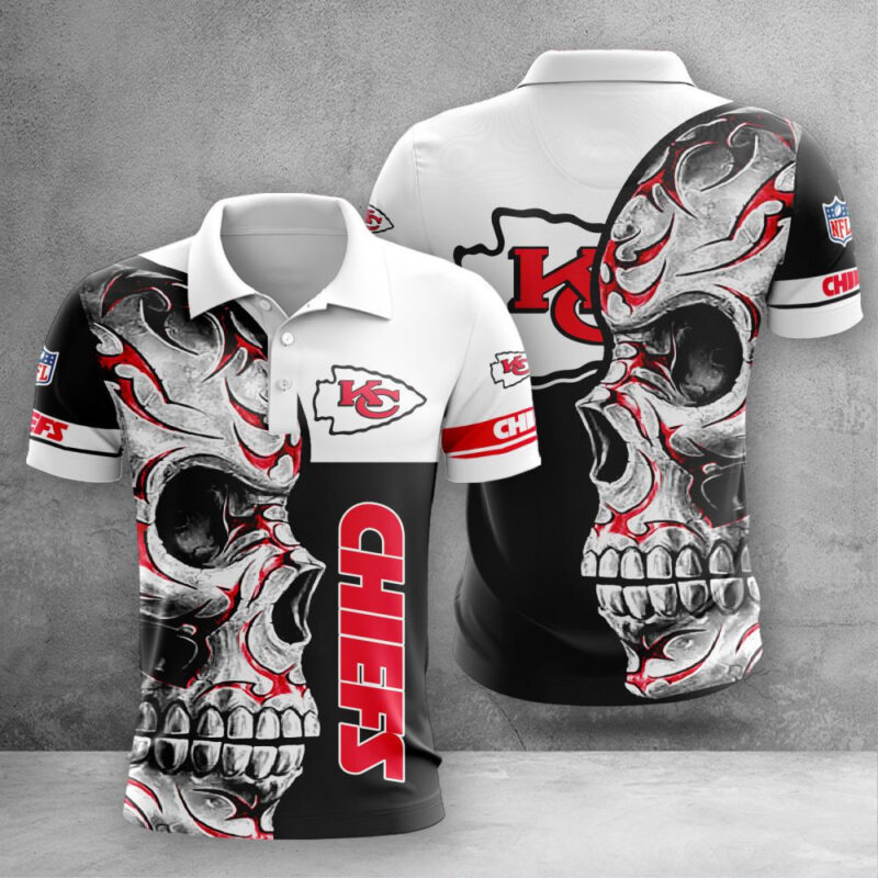 Kansas City Chiefs Skull Flame 3D Polo Shirt - ChiefsFam