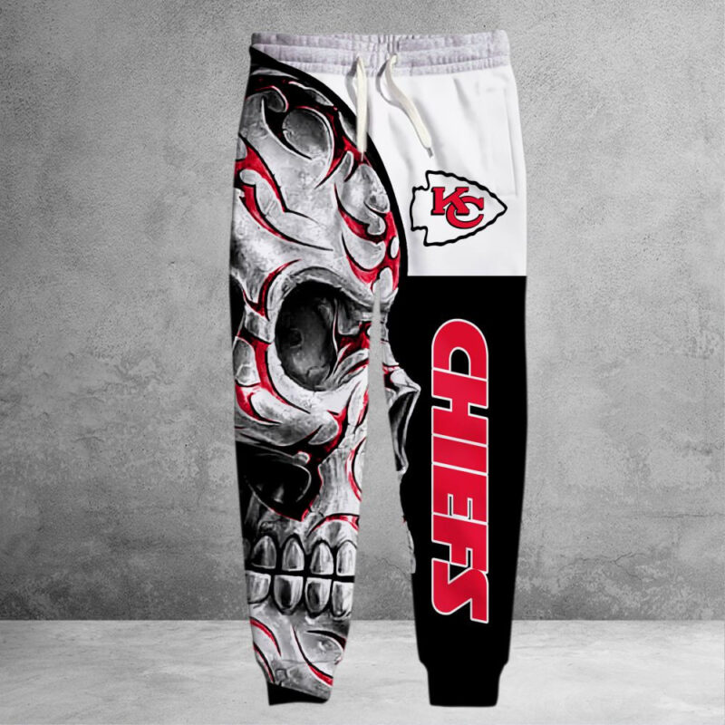 Kansas City Chiefs Skull Flame 3D Sweatpants - ChiefsFam