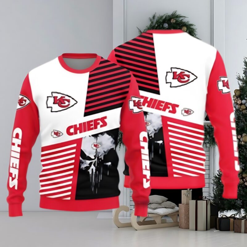 Kansas City Chiefs Skull Pattern Ugly Christmas Sweater - ChiefsFam
